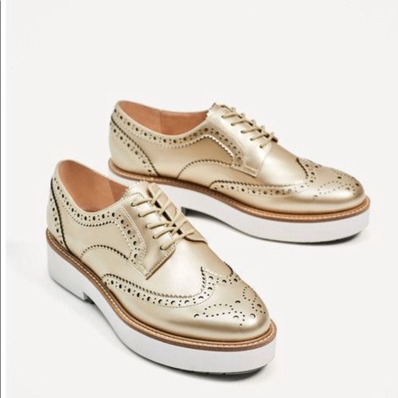Zara Gold Platform Oxford Shoes 